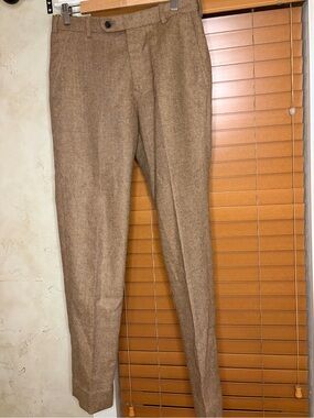 Bespoke Studio Suits Tan-Brown 100% Wool Dress Pants